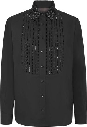 Philipp Plein Plastron Strass Regular Shirt - Dames - Overhemden - Zwart - M - Katoen - Overhemden