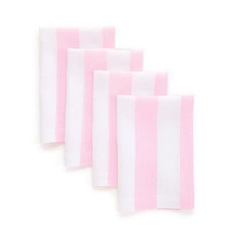 Solino Home Linen Dinner Napkins Set of 4, 20 x 20 Inch for Dining Table, Holiday and Everyday Table Decor - Cabana Stripe in Cherry Blossom And