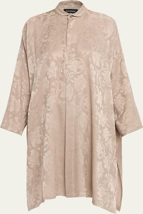 Eskandar Wide A-Line Double Stand Collar Shirt - Very Long Length With Slits