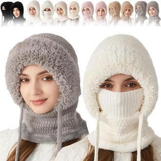 Generic 3 in 1 Beanie Hat with Scarf and Mask, 3 in 1 Beanie Hat for Women, Womens Outdoors Windproof Scarf Hat, Fleece Balaclava Ski Mask, Winter Warm Knitte