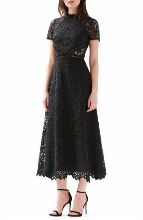 Monique Lhuillier Womens Mock Neck Short Sleeve Lace Dress In Jet