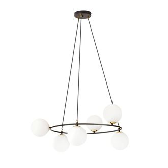 Wonderlamp L&aacute;mpara colgante con estructura en aro y 6 esferas de cristal opal