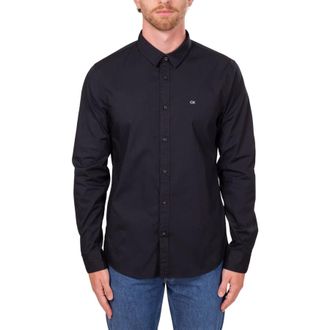 Calvin Klein Mens Black Slim Poplin Stretch Shirt, Size Medium