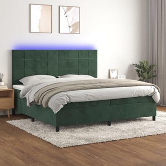 vidaXL Vidaxl - Cama Box Spring Colch&oacute;n Y Led Terciopelo Verde Oscuro 200x200cm