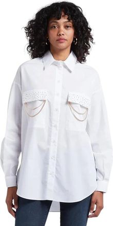 Liu Jo Camisa de algod&oacute;n con cuello cl&aacute;sico y detalles estampados - Blouses & Shirts - Mujer - Blanco - M