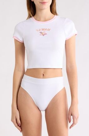 Kulani Kinis Embroidered Crop Stretch Cotton Rib Cover-Up T-Shirt in Syrupy Sighs at Nordstrom, Size X-Large