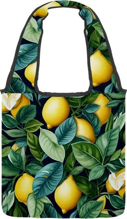 Generic Yellow-green Lemon Reversible Canvas Shoulder Tote - Double-Sided Print, 12oz Cotton, 27cm Drop, Fold-Flat Bag for Travel, Shopping, Street Outings