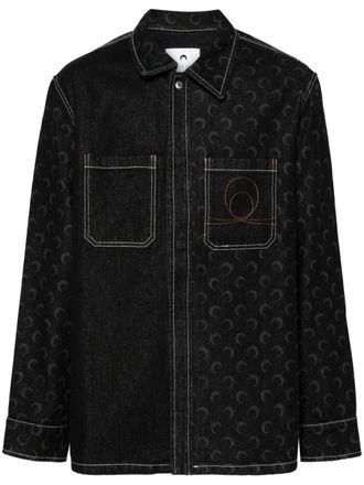 Marine Serre Moon-laser denim overshirt - men - Organic Cotton/Organic Cotton - 48 - Black
