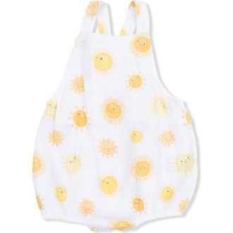 Angel Dear Happy Suns Organic Cotton Muslin Romper in White at Nordstrom, Size 6-12M