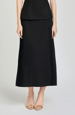 Wayf x Hannah Lovey Porter Capri Linen Blend Midi Skirt in Black at Nordstrom, Size X-Small