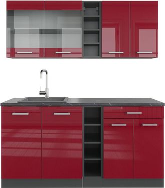 Vicco Cucina completa R-Line, Bordeaux lucido/antracite, 160 cm, pl Antracite