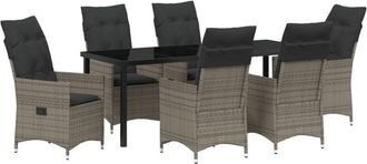 vidaXL vidaXL 7 Piece Garden Dining Set with Cushions Grey Poly Rattan