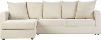 Miliboo Sof&aacute; De Esquina Izquierda Convertible 4 Plazas En Tela De Terciopelo Acanalado Beige Con Colch&oacute;n 13 Cm Bacio