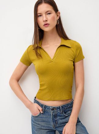 Twik Womens Fine ribbing Johnny collar T-shirt