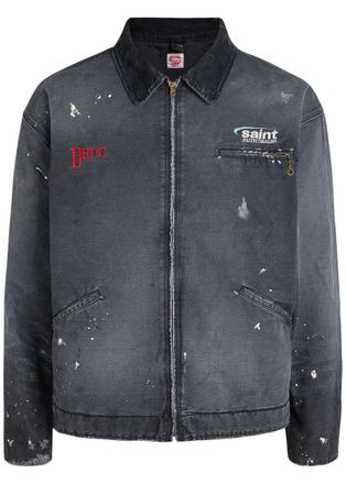 Saint Mxxxxxx Saint Mxxxxxx Drug Work Embroidered Distressed Cotton Jacket - Black - XL