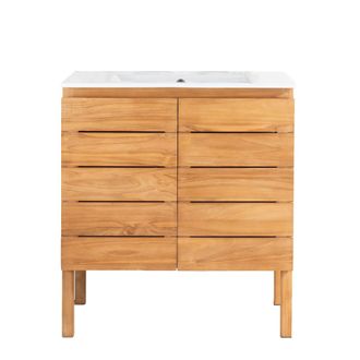 Wanda Collection Mueble de ba&ntilde;o de teca maciza y cer&aacute;mica L 80 cm