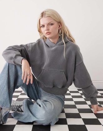 Weekday Felpa con cappuccio oversize squadrata grigio scuro