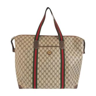 Gucci Vintage, unisex, Beige, ONE Size, Leer, Pre-owned Vintage GG Supreme Canvas Leather Boston Bag