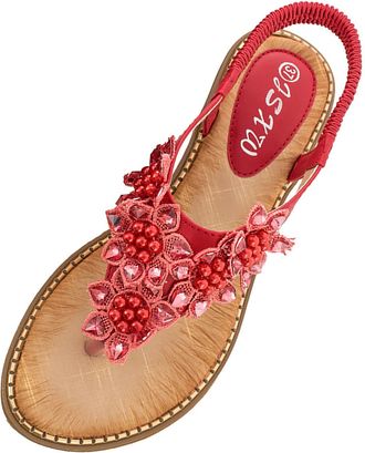 Generic Womens Sliders Size 5 Gold Sandals Size 5 Womens Spring And Summer Beads Fashion Flat Sandals Tan Shoes For Women Gold Wedges (RD1, 8)