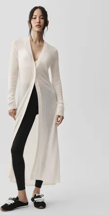 Alo | Sheer Cashmere Long Cardigan Top in Ivory, Size: Medium
