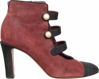 Chanel Pre-owned Womens Ankle Boots - 10s - Red Suede - Size 38.5 EU/IT