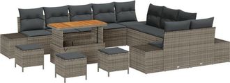 vidaXL Garden Sofa Set with Cushion 14 pcs Grey Poly rattan Vidaxl