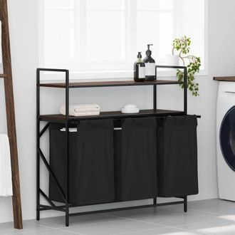 vidaXL vidaXL Cesto della Biancheria 3 Scomparti con Ripiani Rovere Marrone