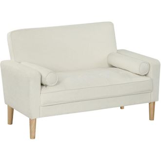 HOMCOM Homcom - Sof&aacute; De 2 Plazas Tapizado En Terciopelo Sof&aacute; De Sal&oacute;n De 130 Cm Con Asiento Capiton&eacute; Y Patas De Madera Para Espacios Peque&ntilde;os Dormitorio Crem