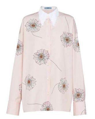 Prada Gerbera Print Fringe Collar Cotton Shirt Size S
