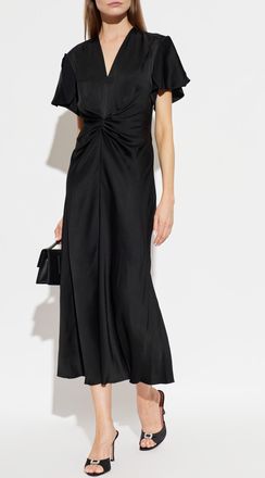 Victoria Beckham Satin Dress With Draping, Womens, Black