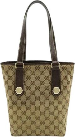 Gucci Pre-owned GG Canvas Leather Tote Bag 153361 - Dames - Vintage Shopper - Bruin - ONE Size - Leer - Vintage