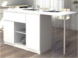 Vente-Unique Isola centrale da cucina con 2 ante, 1 cassetto e 2 nicchie Bianco - TUNORI