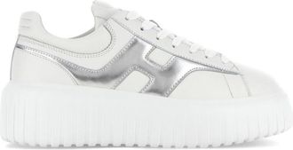 Hogan Silver H-Stripes Leather Sneakers