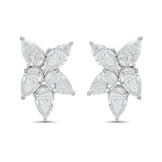 Diana M. Jewels 14KW WG 8.00 Ct TW of Lab grown pear and marquise shape diamonds cluster earrings
