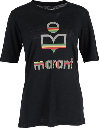Isabel Marant Etoile Kolda Printed Crewneck T-shirt in Black Linen