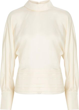 R&oacute;he Tuxedo Reversed-collar Silk top - Cream - 34 (UK6 / XS)