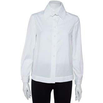Emporio Armani White Cotton Extended Collar Detail Button Front Boxy Shirt