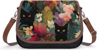 Generic Tropical Black Cat Crossbody Bags for Women Leather Tote Bag Travel Purse Shoulder Bag for Work Shopping