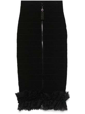 Self Portrait x Christopher Kane ruffle knit midi skirt - women - Polyamide/Viscose/Elastane - 14 - Black