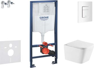 GROHE Rapid Sl - Conjunto De M&oacute;dulo De Instalaci&oacute;n Empotrada, Inodoro Arkas I Con Asiento De Cierre Suave, Pulsador Skate Cosmopolitan, Blanco Alpino Sani11