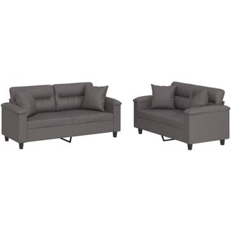 vidaXL Vidaxl - Juego De Sof&aacute;s Con Cojines 2 Piezas Cuero Sint&eacute;tico Gris
