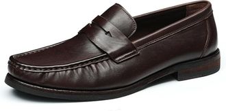 Generic Mens Slip on Dress Loafers Low Block Heel Formal Business Shoes Round Toe Faux Leather Boat Shoes,Brown1,7.5 UK