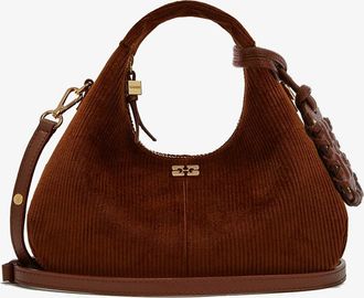 Ganni Brown Mini Hobo Bag in Corduroy