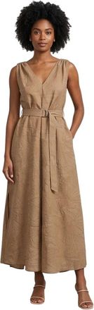 Brunello Cucinelli Beige Floral V Neck Midi Dress