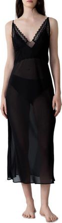 Etam Embleme Nuisette Lace Trim Mesh Nightgown in Black at Nordstrom, Size X-Small