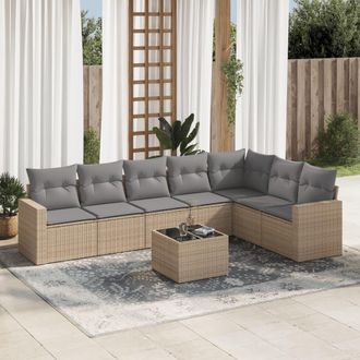 vidaXL Vidaxl - Juego De Sof&aacute;s De Jard&iacute;n Con Cojines Beige 8 Pzas Rat&aacute;n Pe
