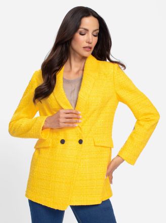 Heine Jackenblazer HEINE Boucl&eacute;-Blazer, Damen, Gr. 36, gelb (sonnengelb), 50% Baumwolle, 29% Polyacryl, 16% Polyester, 5% Viskose, Blazer Jackenblazer