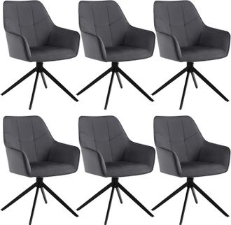 Woltu Woltu - Juego De 6 Sillas De Comedor Con Patas De Metal. Respaldo Y Asiento Giratorio. En Terciopelo Gris Oscuro