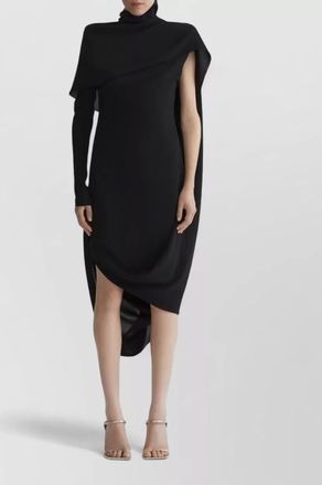 MUGLER asymmetric draped turtleneck long-sleeve midi dress