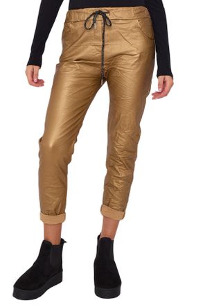 Generic Women Wetlook Magic Trouser Pants, Ladies Faux Leather Soft Stretch Comfy Italian Bottoms with Pockets for Gym Training Workout (Gold, 10-14)